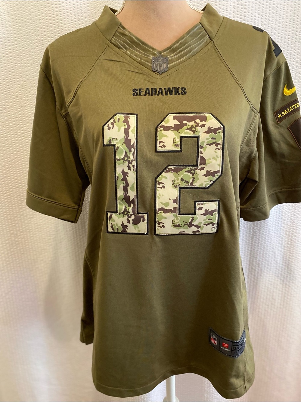 Nike Seahawks #12 Olive Green Camo Football Jersey*